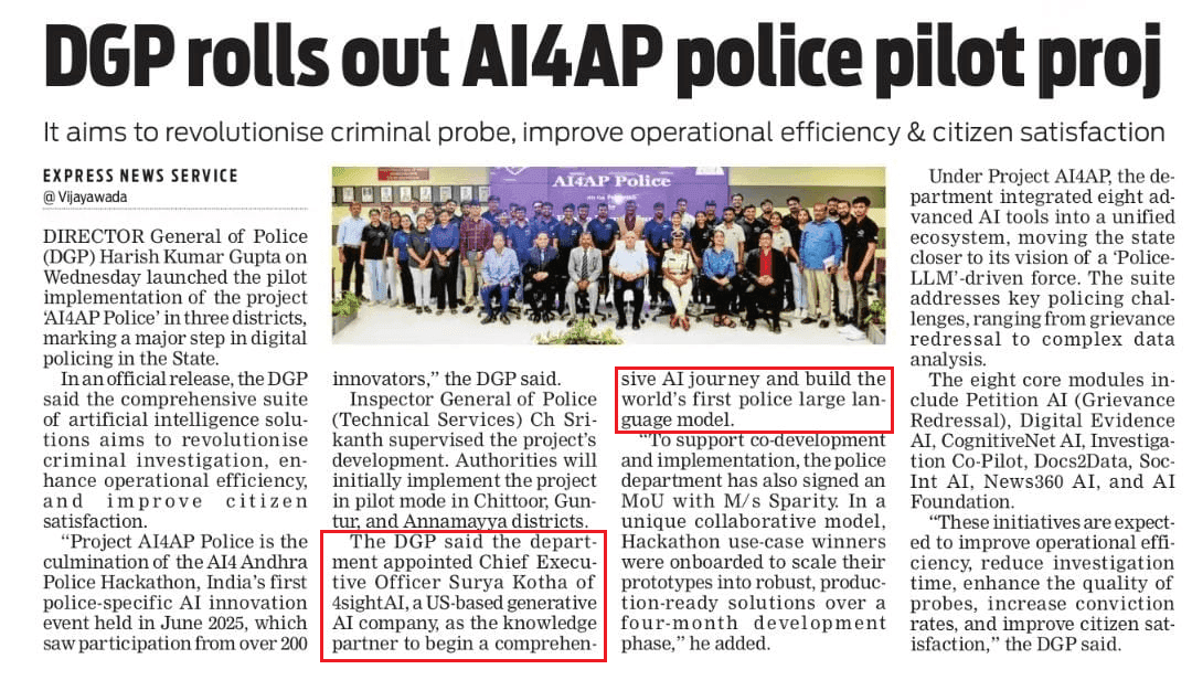 The New Indian Express – AI4AP Police Launch Coverage